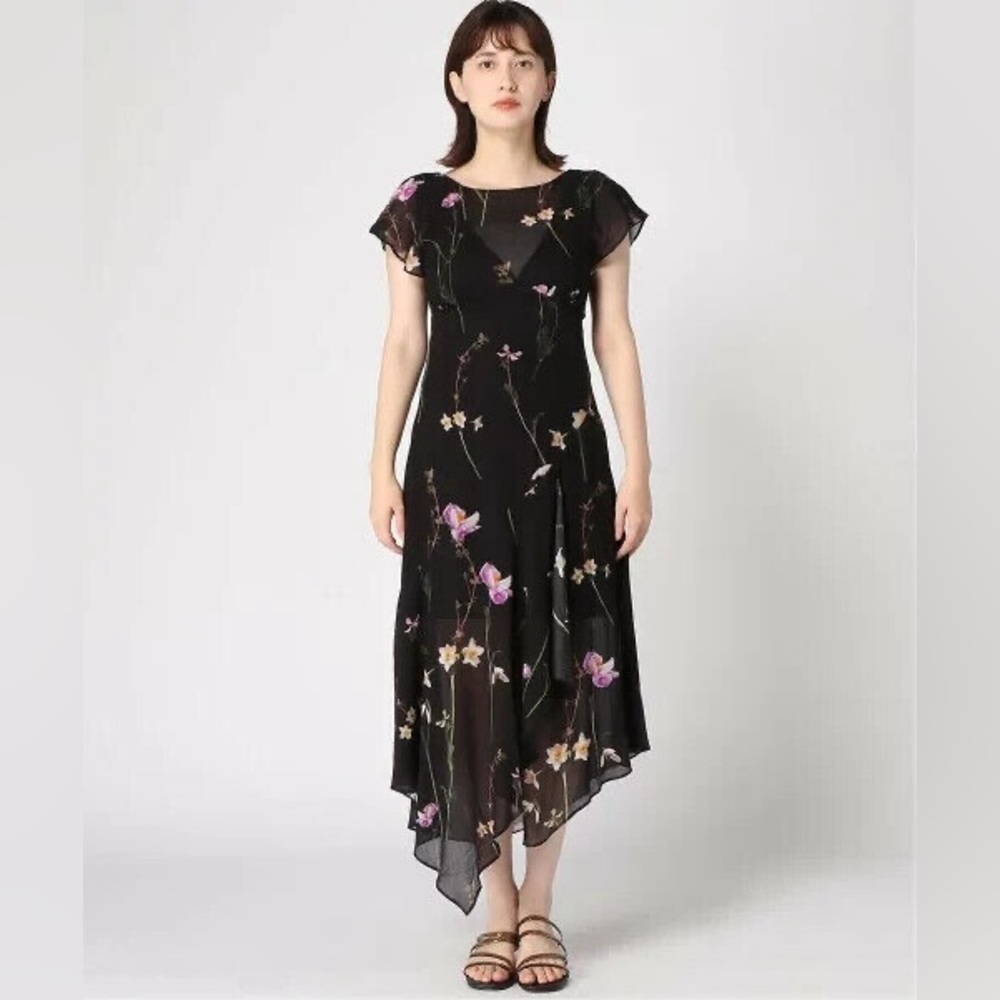 AllSaints Kikyo Dress Size 10 Black Multi Floral